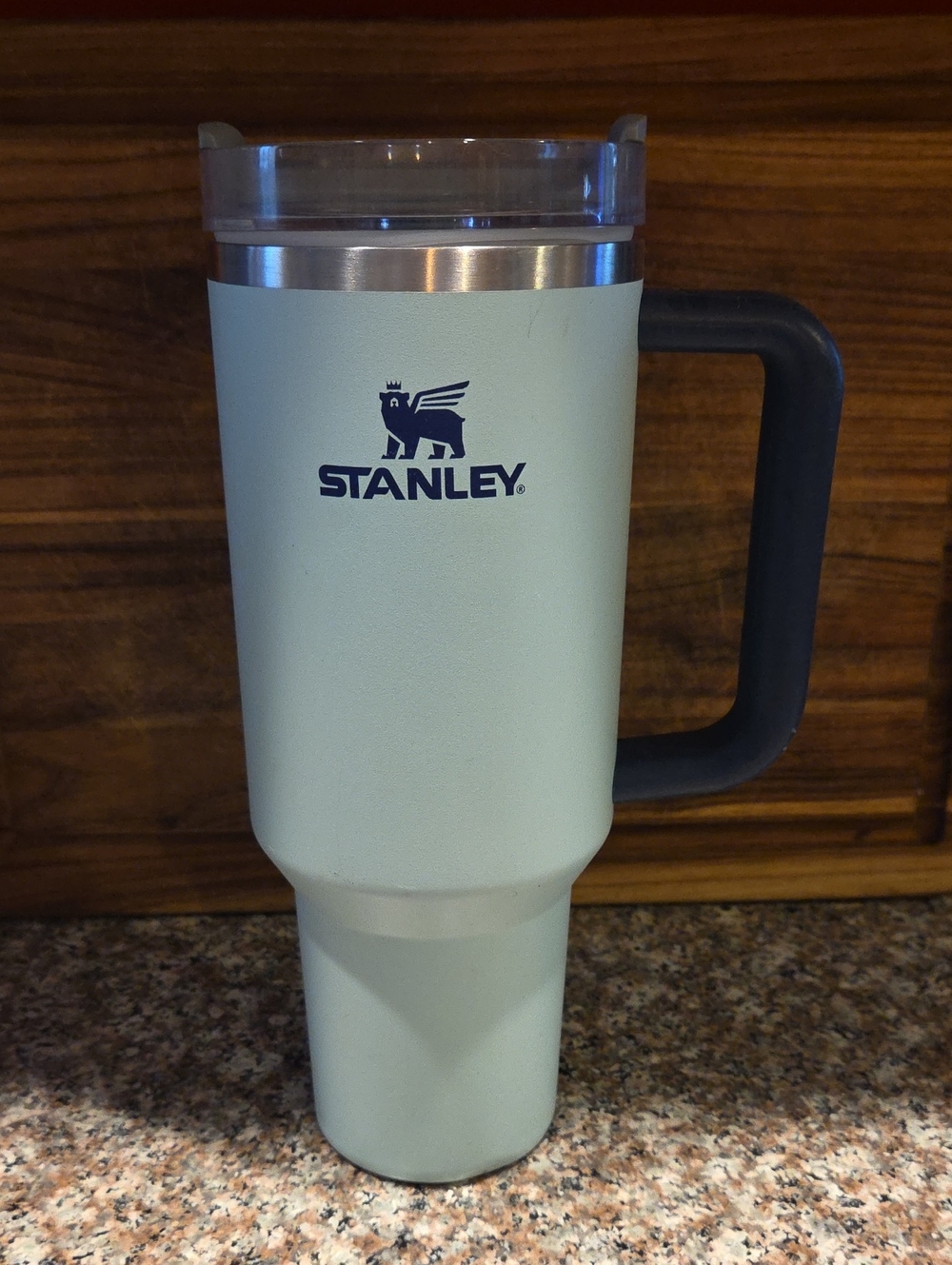 Stanley Travel Mug in Light Blue with Navy Handle
